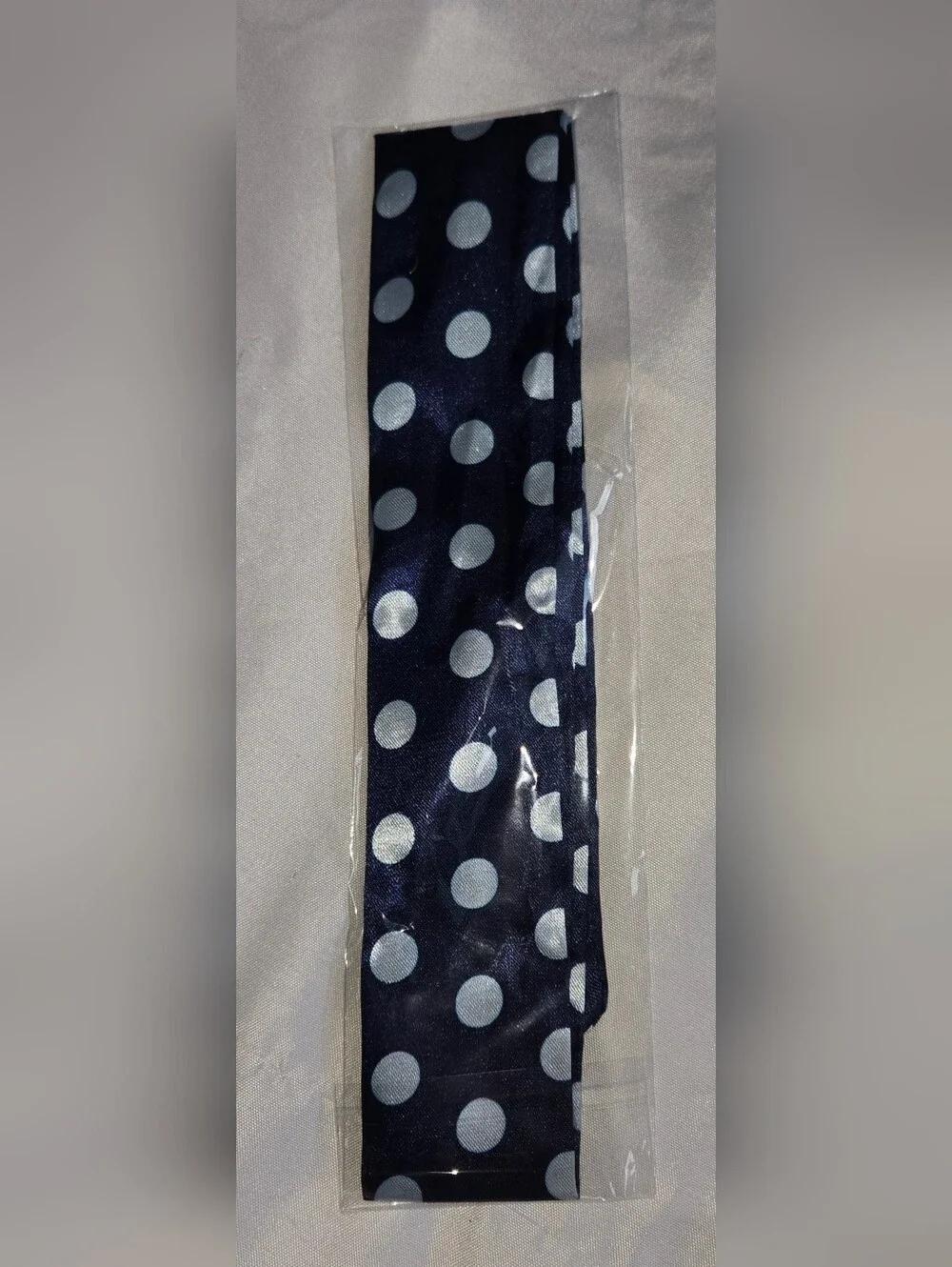 Polka Dot Women's Silk Satin Scarf Navy and White Handbag Twill Scarf Hat Band